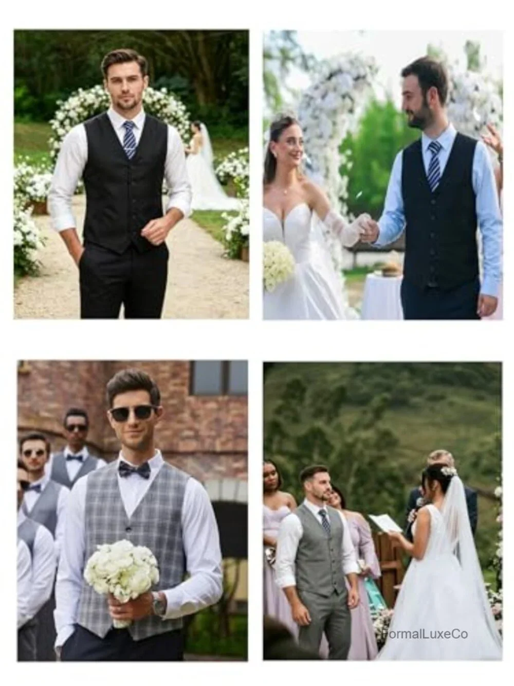 Men's Regular Fit 5 Button Suit Vest Checkered Sleeveless Waistcoat